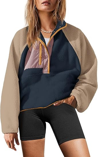 Yanekop Womens Fuzzy Fleece Pullover Sherpa Sweatshirt Long Sleeve Button Down Sweater Winter Fle... | Amazon (US)
