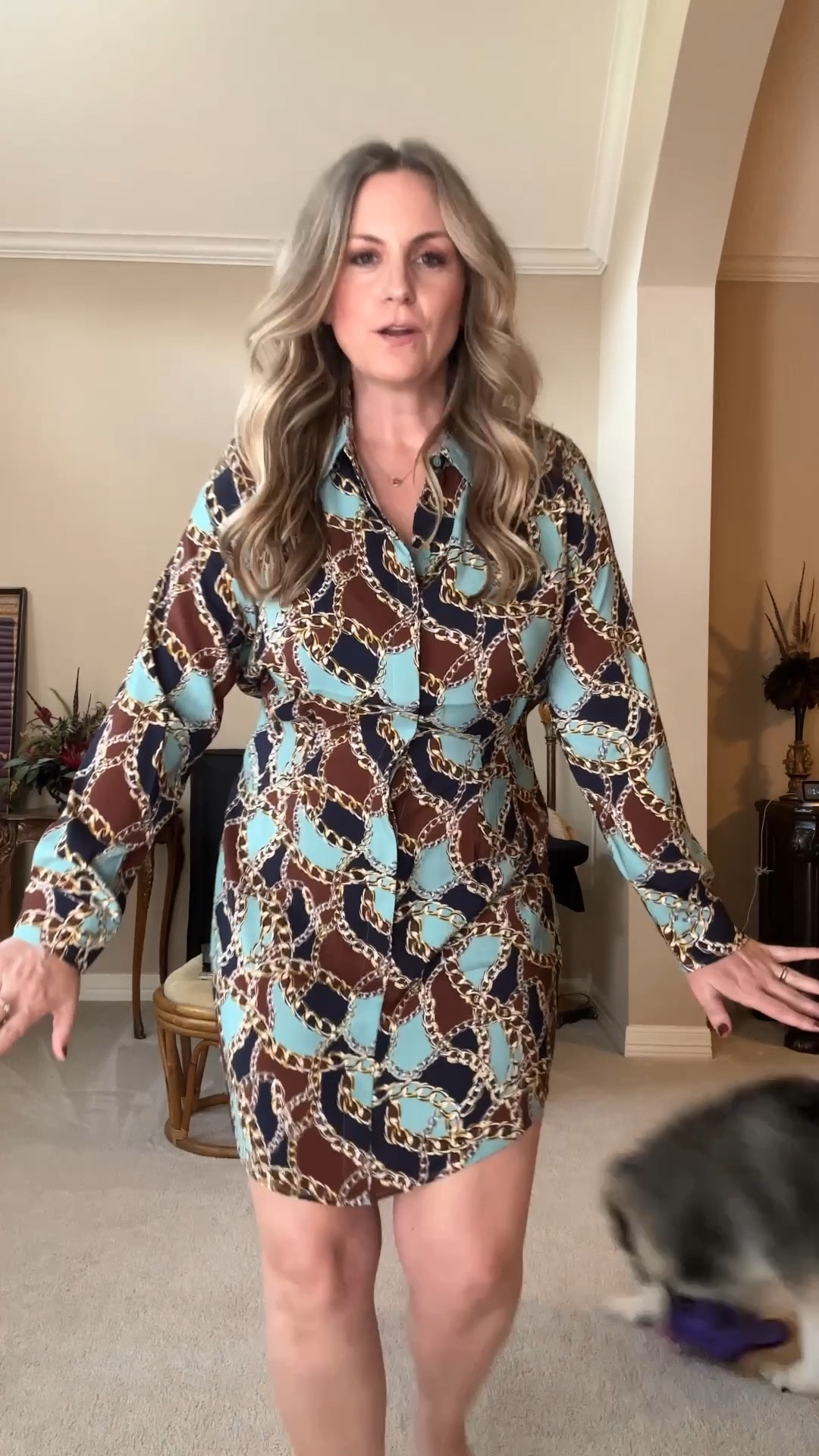 Chain print shirt dress, in a size large 

#LTKOver40 #LTKMidsize #LTKWatchNow