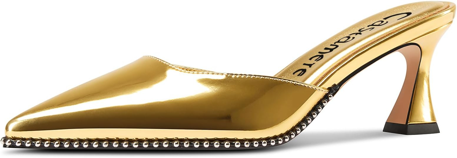 Castamere Womens Close Pointed Toe Slip-on Beaded Mules Heels Kitten Heel Dress Party Casual Pump... | Amazon (US)