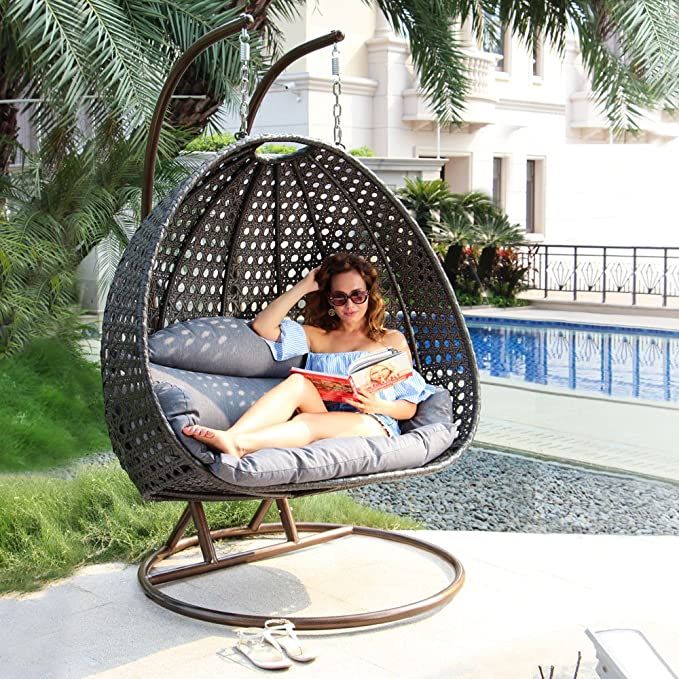 Island Gale® Luxury 2 Person Wicker Swing Chair ((2 Person) X-Large, Charcoal Rattan/Charcoal Cu... | Amazon (US)