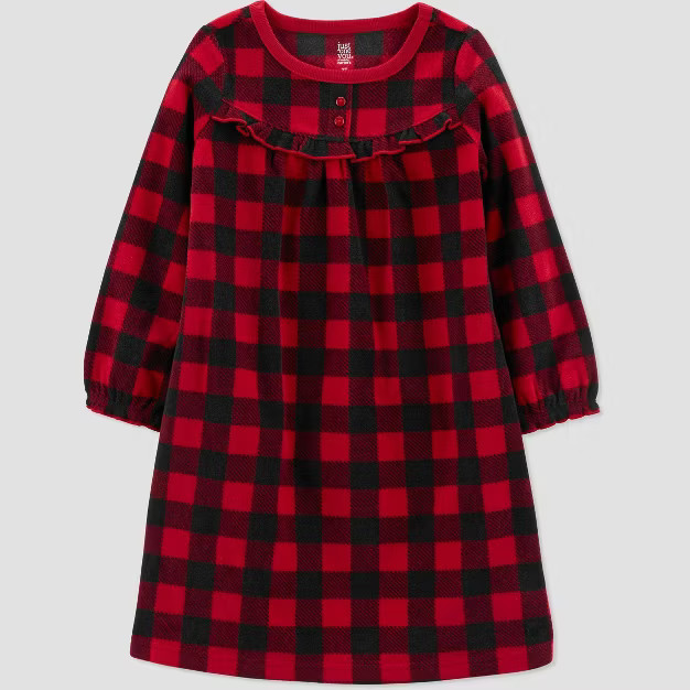 Carter's Just One You® Girls' Buffalo Check Fleece NightGown - Black/Red | Target