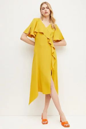 Soft Tailored Ruffle Detail Midi Dress | Karen Millen US