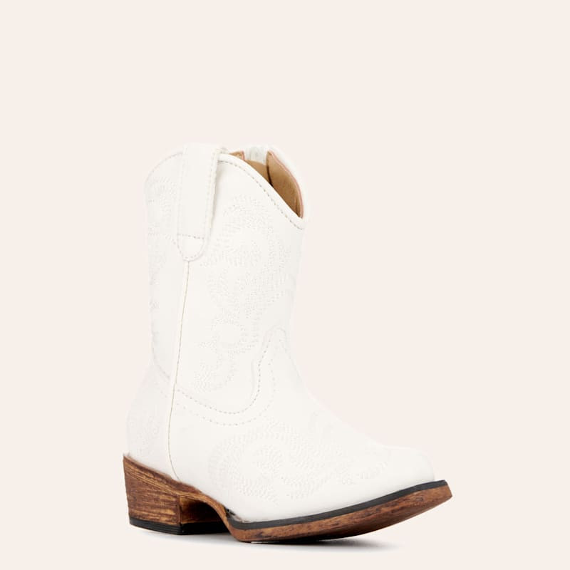 Roper Toddler Girls' Riley White Faux Leather Snip Toe Cowboy Boots | Cavender's