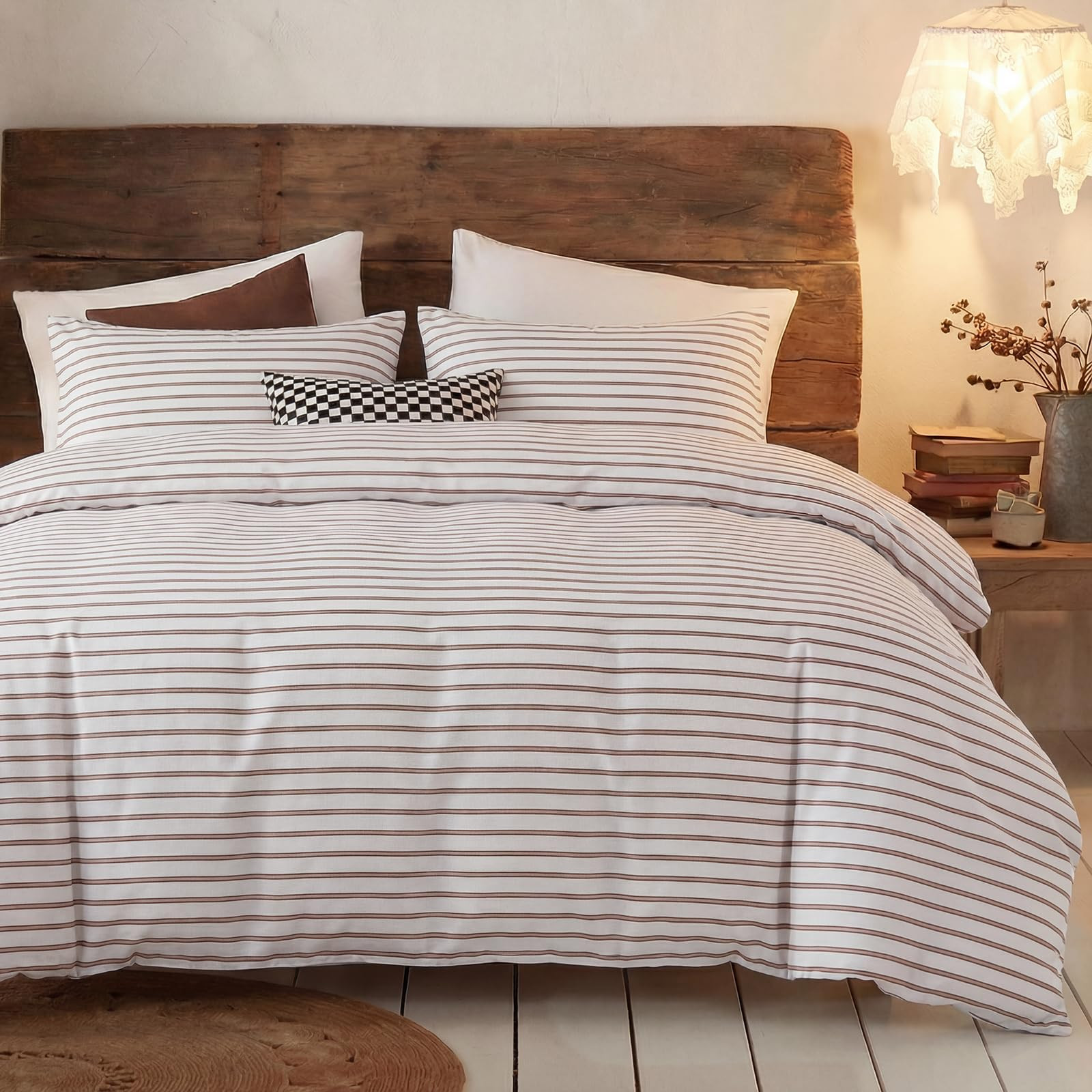 Bedbay Khaki Striped Duvet Cover Set King Size,100% Cotton Bedding Set,Luxury Sateen Weave Silky ... | Amazon (US)