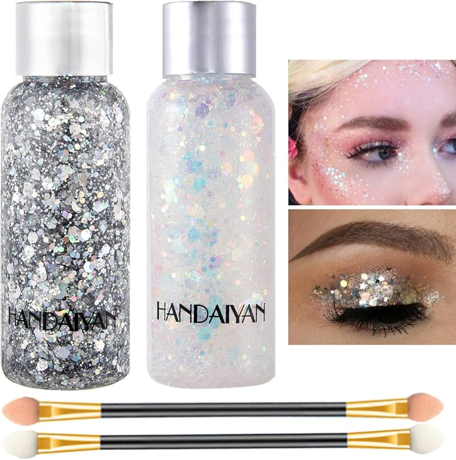 2 Color Body Glitter Gel Mermaid Scale Sequins Skin Long Lasting Sparkling Cream Eyeshadow Lip Na... | Amazon (US)