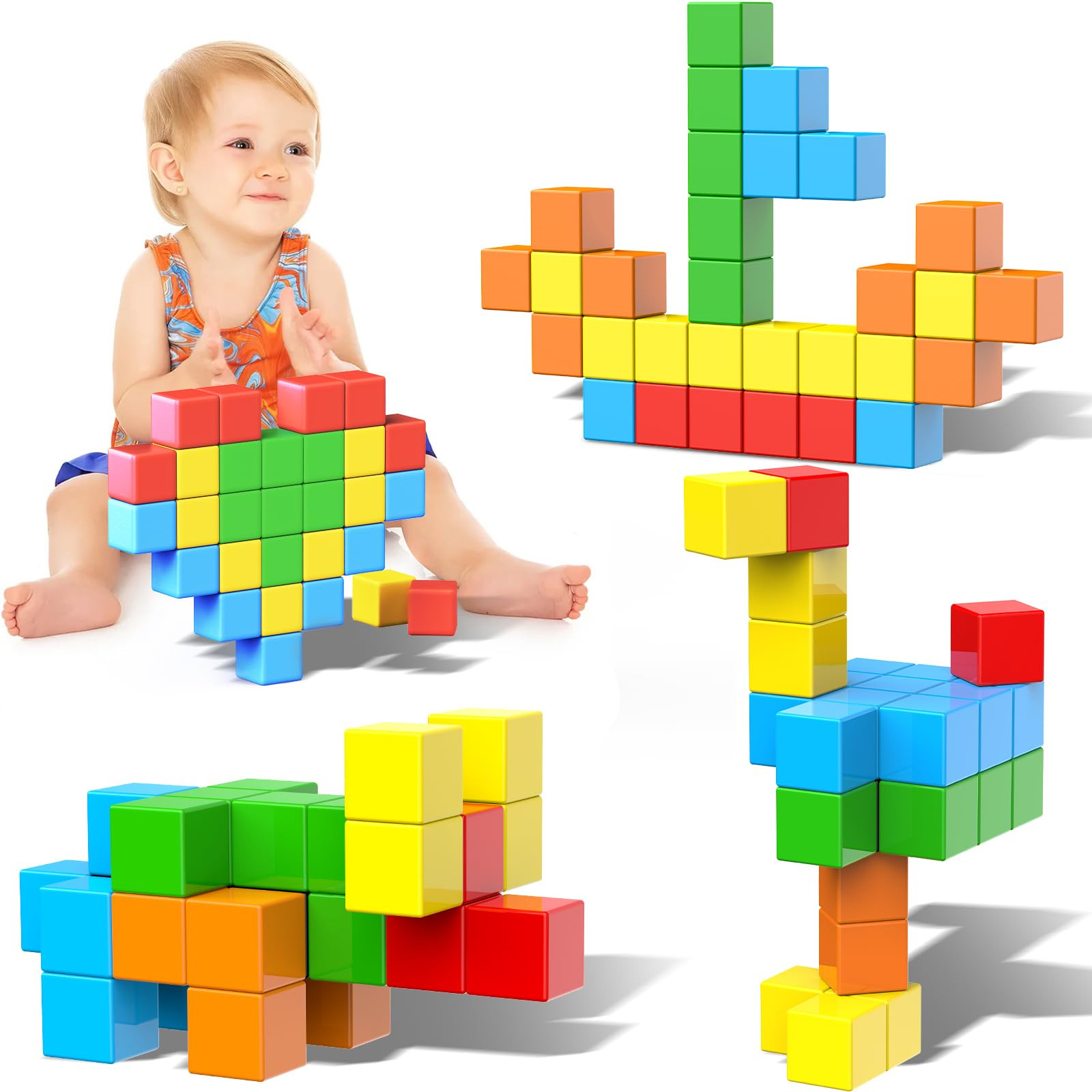 Magnetic Blocks, 1.41 inch Large Magnetic Building Blocks for Toddlers 3 4 5 6 7 8 Years Old Boys... | Amazon (US)