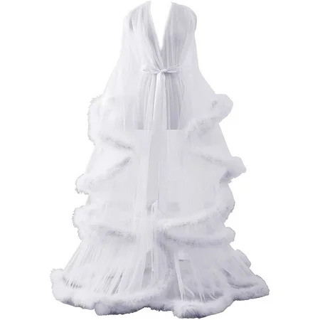 Changuan Sexy Feather Robe Long Fur Tulle Maternity Photoshoot Bridal Robe Lingerie Sleepwear | Walmart (US)