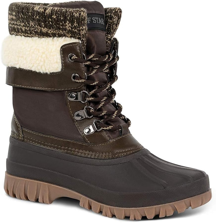 TF STAR Women's Warm Boots,Lace up Boots,Mid Calf Winter Snow Duck Boots Bean Boots Shoes | Amazon (US)
