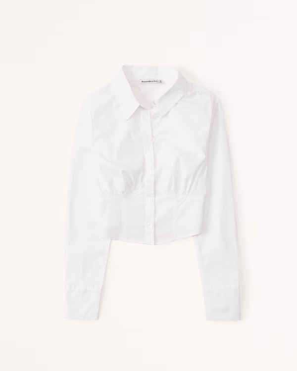 Women's Long-Sleeve Poplin Corset Shirt | Women's New Arrivals | Abercrombie.com | Abercrombie & Fitch (US)