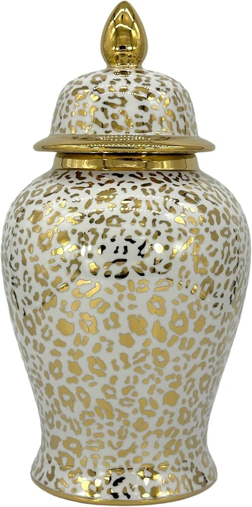 Galt International Gold & White Leopard Ceramic Ginger Jar 18" w/Lid - Temple Jar Home & Kitchen ... | Amazon (US)