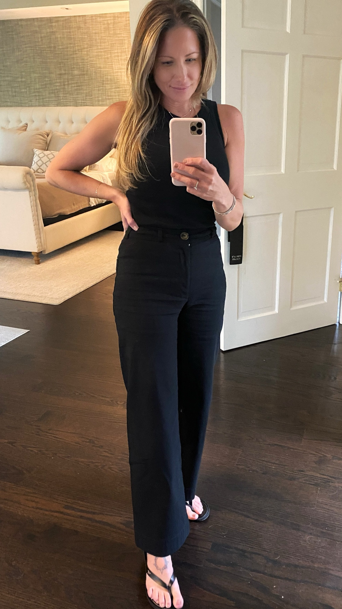 wide leg pants great for petites. Wearing a standard. The petite would come up shorter than my ankle and I prefer a longer fit. Size 25. 

#LTKOver40 #LTKFindsUnder100 #LTKFindsUnder50
