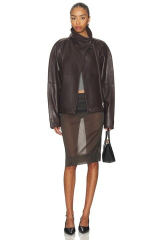 Mildri Leather Jacket in Mohagany | Revolve Clothing (Global)