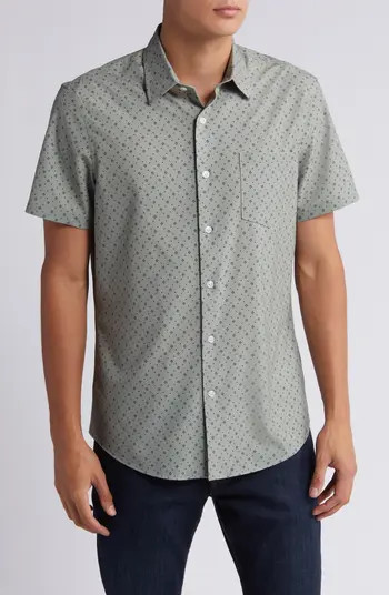 Nordstrom Trim Fit Geo Print Short Sleeve Stretch Button-Up Shirt | Nordstrom | Nordstrom
