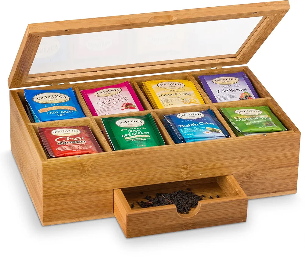 Premium Bamboo Tea Box Organizer - Wood Tea Chest with Slide-Out Drawer & Acrylic Window, Magnet ... | Amazon (CA)