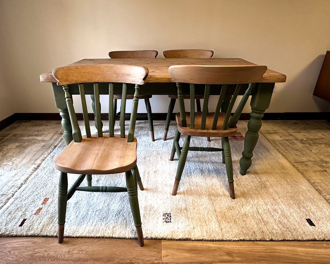 Green Farmhouse Table and Chairs / Made to Order / Olive Green Custom Table and Chairs / Other Co... | Etsy (UK)