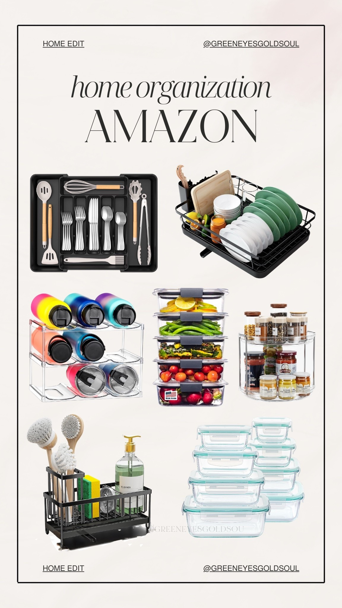 Amazon home organization 🏠

Water bottle storage, kitchen, spice rack, dish rack, utensil storage, leftover storage, dishes, soap

#LTKFindsUnder100 #LTKHome