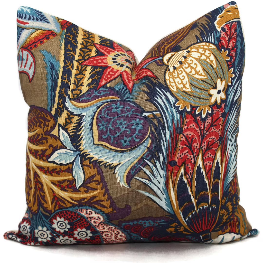 Schumacher Zanzibar Cerulean Brown Decorative Pillow Cover 18x18, 20x20, 22x22, 24x24, Eurosham o... | Etsy (US)