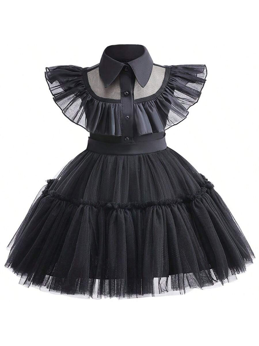 Young Girl Black Mesh Fluffy Dress | SHEIN