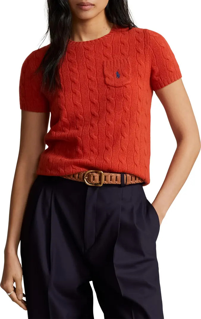 Julianna Short Sleeve Wool & Cashmere Cable Knit Sweater | Nordstrom