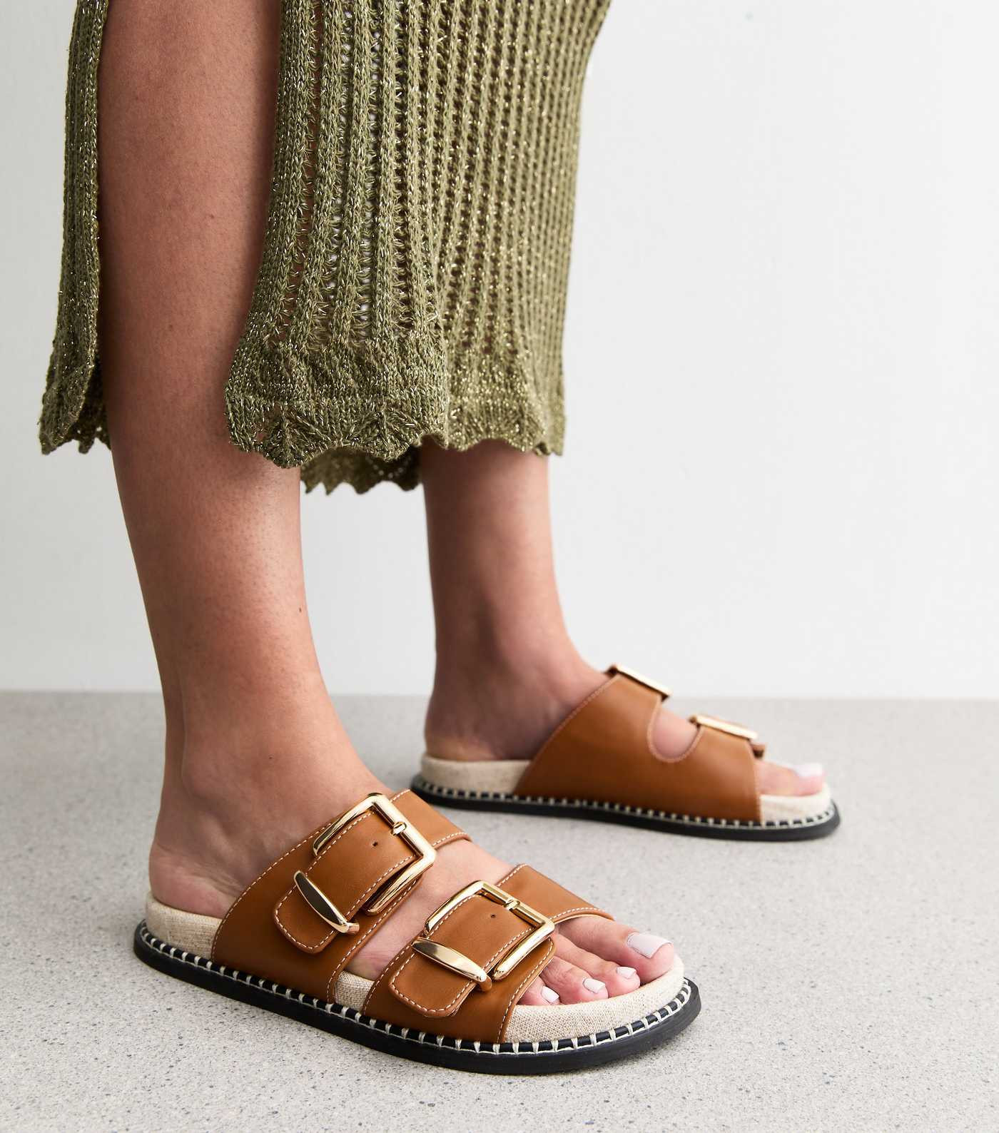Tan Faux Leather Whipstitch Detail Sandals
						
						Add to Saved Items
						Remove from Save... | New Look (UK)