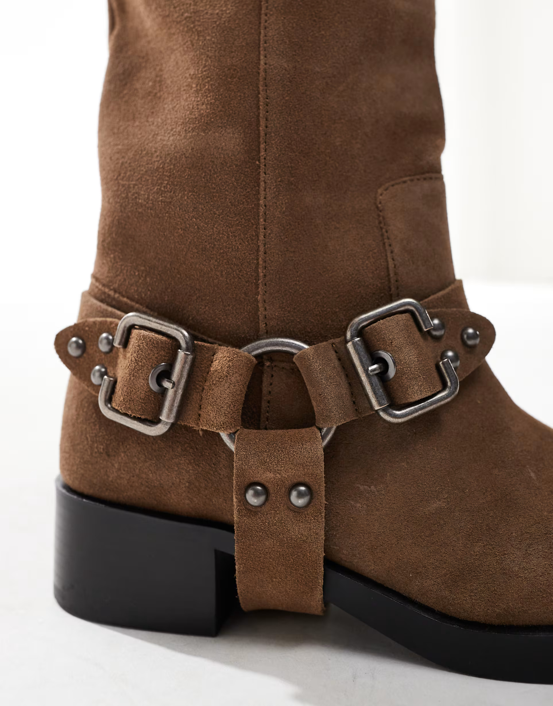 Stradivarius leather biker boot in beige | ASOS (Global)