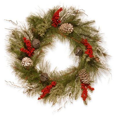 National Tree Company 24-Inch Christmas Wreath with Bells & Berries | Bed Bath & Beyond