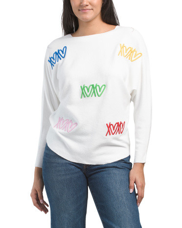 Dolman Sleeve Pullover With Xoxo Embroidery | TJ Maxx