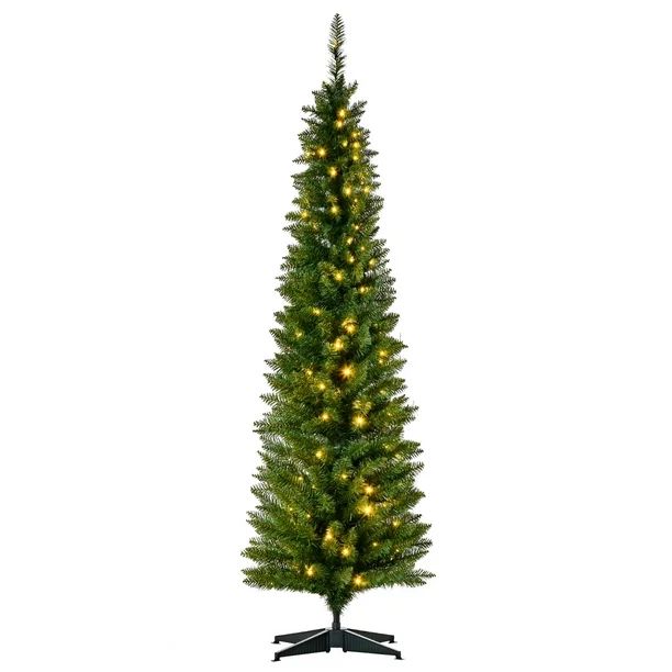HOMCOM 6' PVC Pre Lit Slim Pencil Noble Artificial Christmas Tree with Plastic Stand, 200 Warm Wh... | Walmart (US)