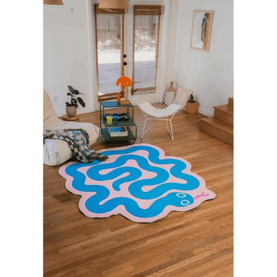 Lany Space Spiral Snake Design Area Rug, 6' x 6' Round Rug for Bedroom, Living Room and Bathroom (Blue) | Target