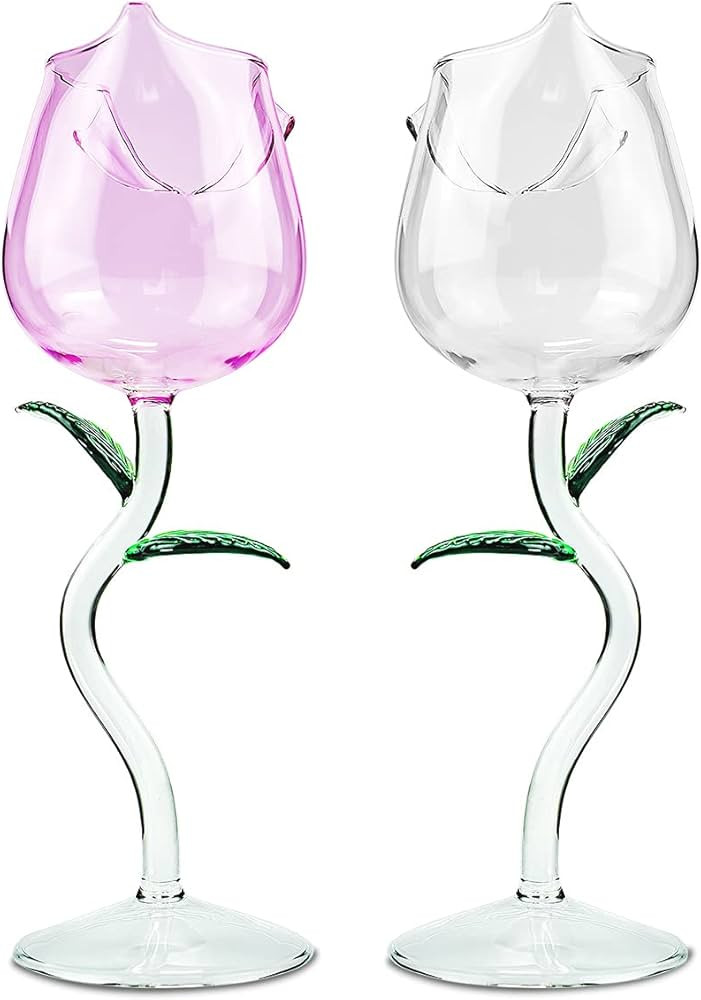 Rose Flower Wine Glasses, Creative Red Wine Glass Set of 2 Rose Flower Goblet Wine Cocktail Juice... | Amazon (US)