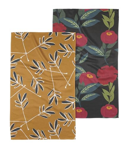 GEOMETRY Kitchen Tea Towel - Quick Dry Microfiber Cloth Dish Towels for Kitchen Drying - Premium Quick Dry Towel - Tess + Lovely Night (Golden Garden 2-Pack Set) | Amazon (US)