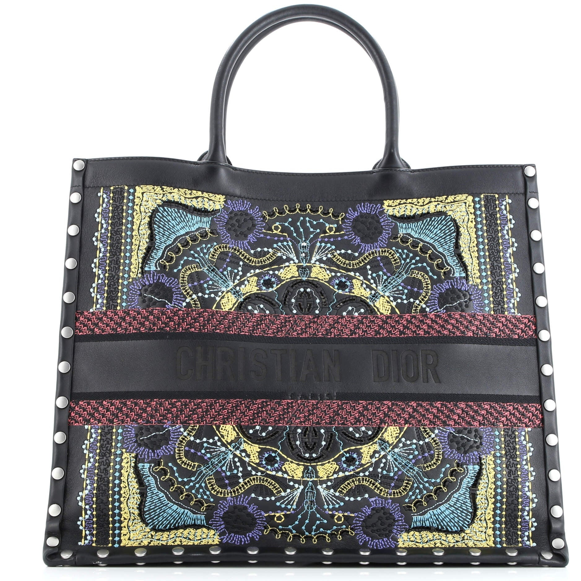 Pre-Loved Christian Dior Book Tote Embroidered Studded Leather Large | Zulily