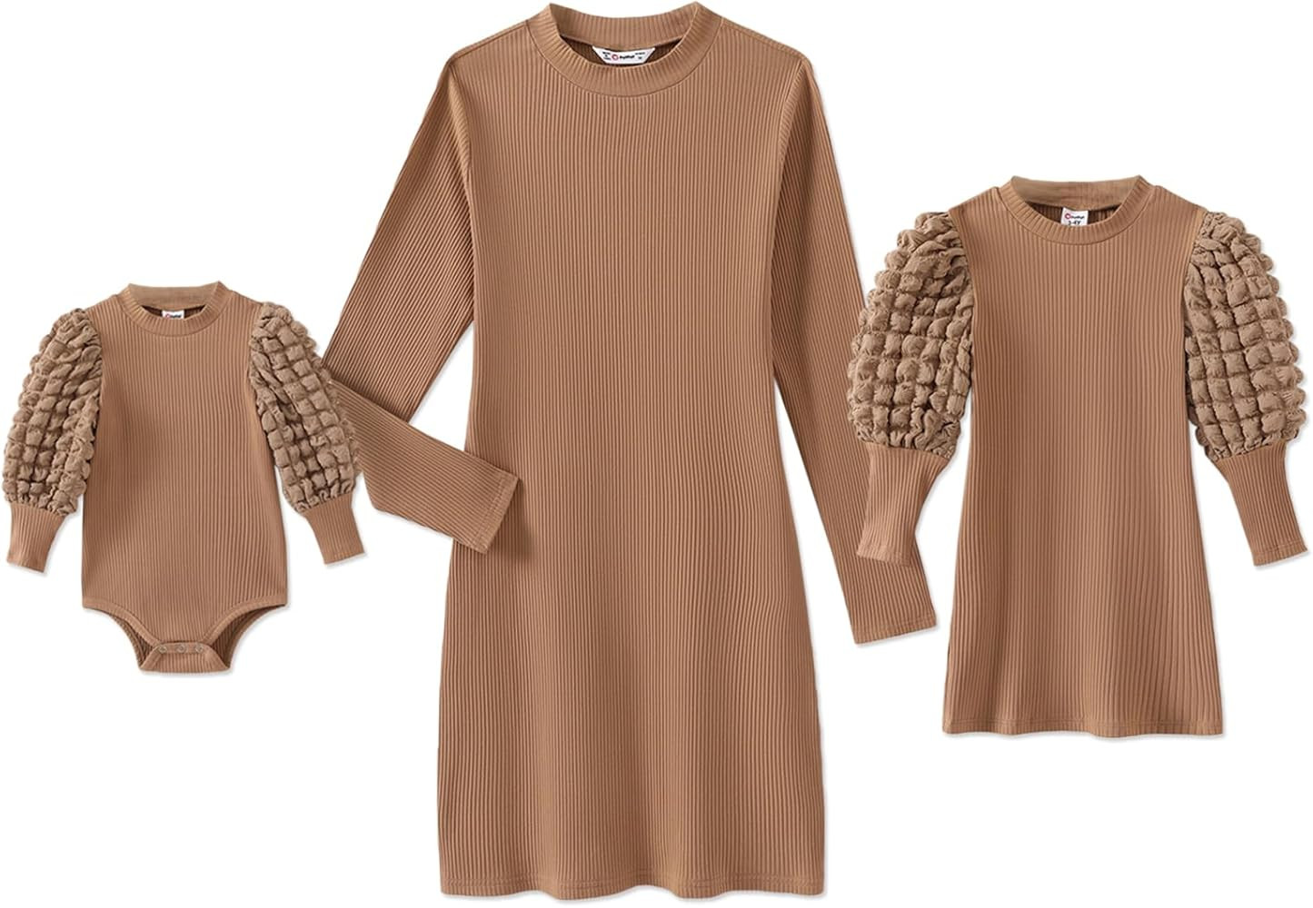 PATPAT Mommy and Me Matching Outfits Family Solid Ribbed Crewneck Sleeveless Casual Summer Brown ... | Amazon (US)