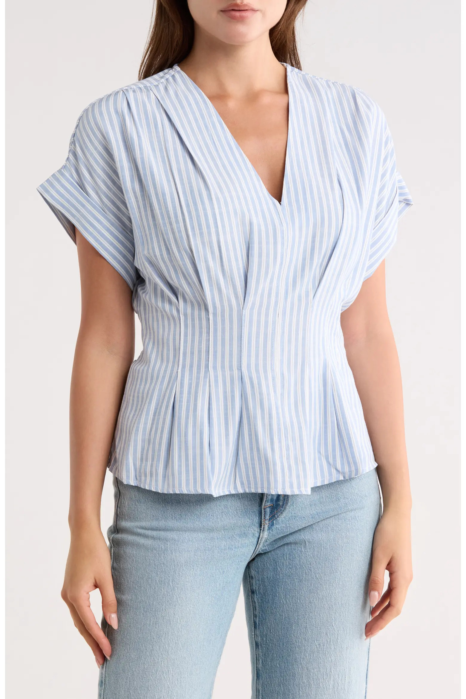 Stripe Short Sleeve Pleated Front Top (Women) | Nordstromrack | Nordstrom Rack