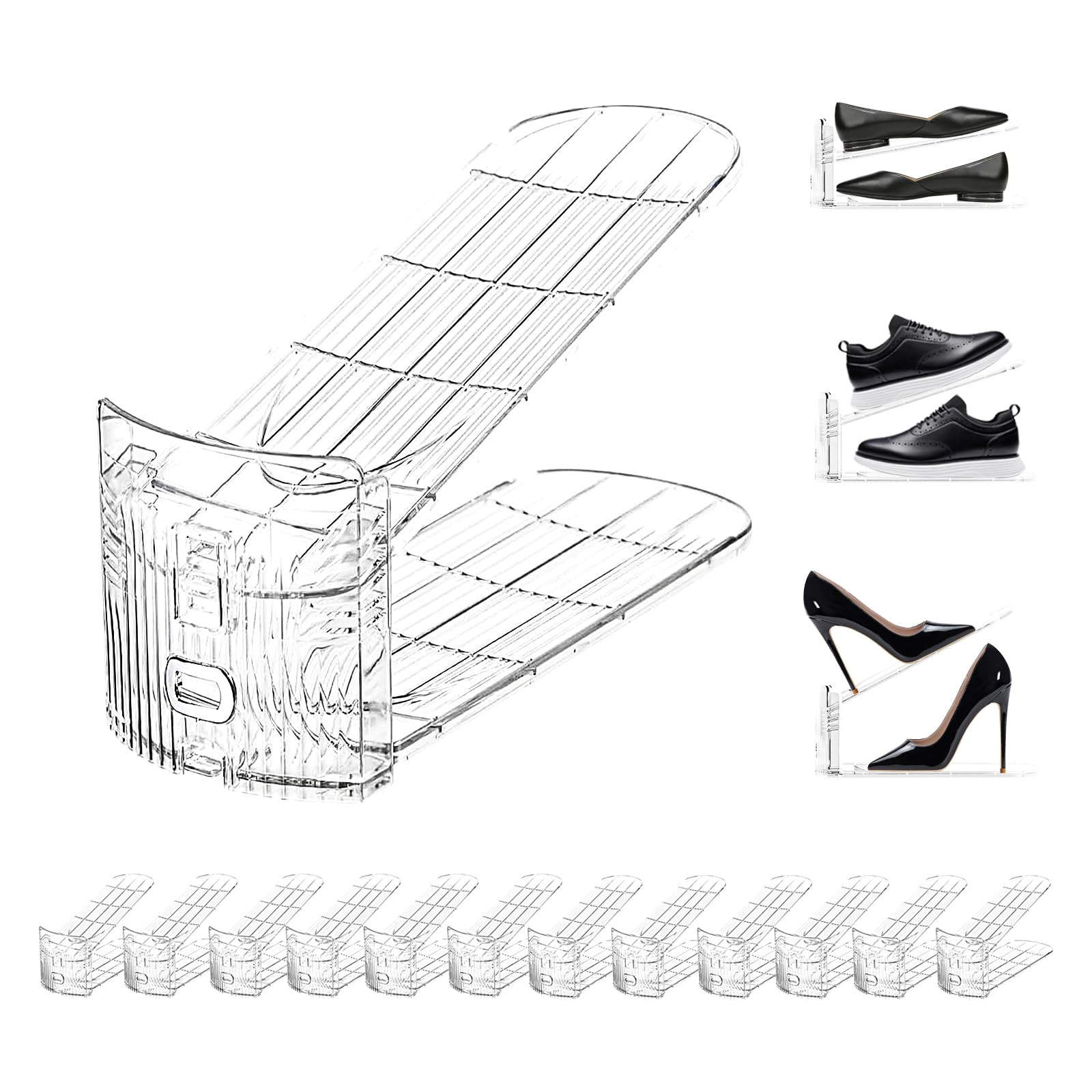 Shoe Slot Organizers Clear Shoe Stackers for Closet 12PACK Adjustable Shoe Rack Holders for a Pai... | Amazon (US)