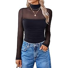 Avidlove Women Long Sleeve Bodysuit Turtle Neck Shapewear Body Suits Mesh One Piece Leotard Shirt... | Amazon (US)