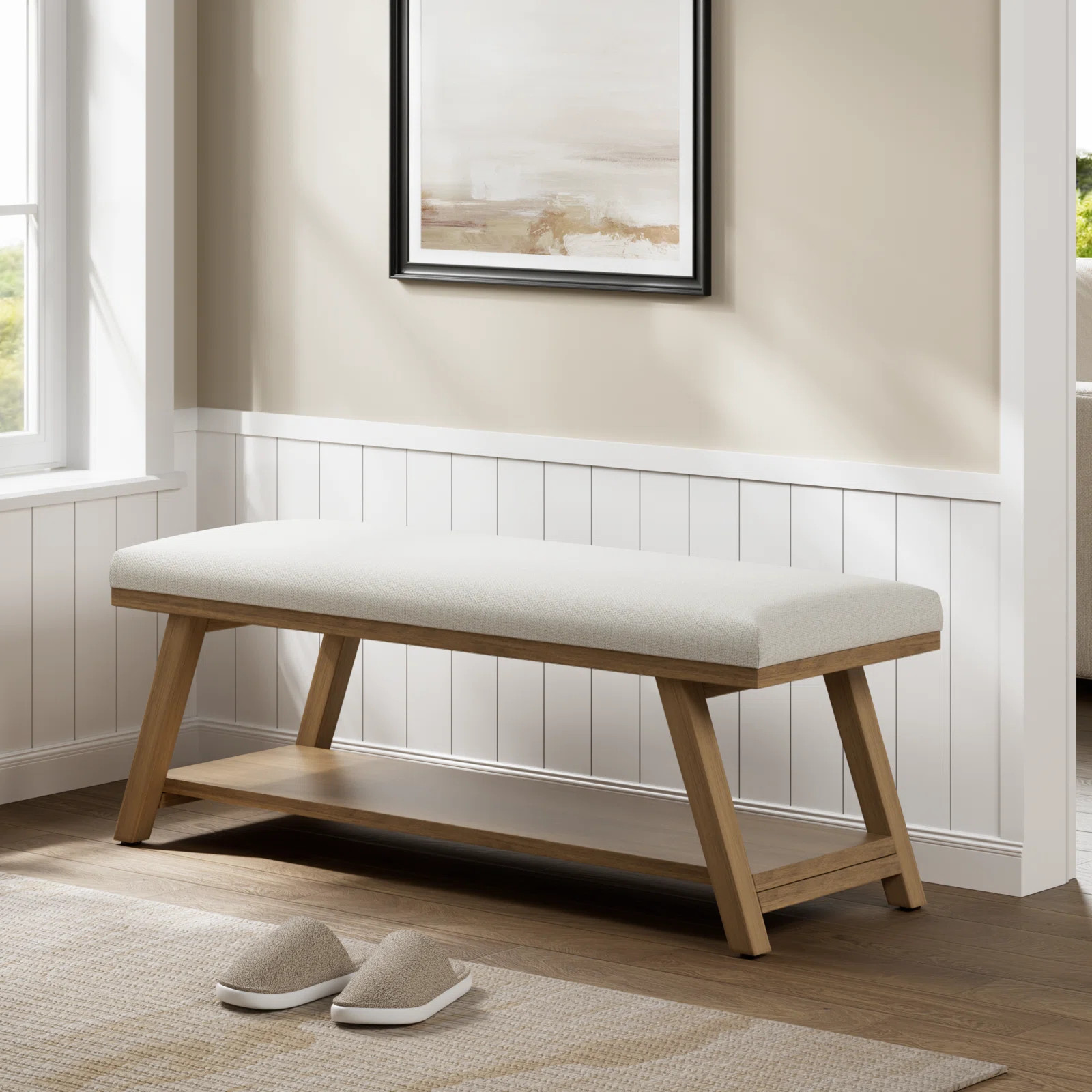 Hahnville 45.3" W Polyester Upholstered Storage Bench | Wayfair North America