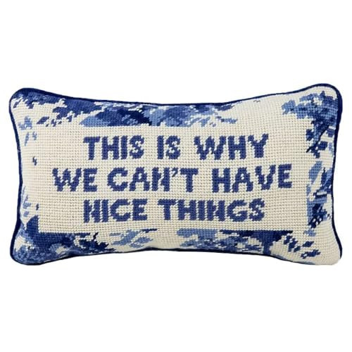 FURBISH Needlepoint Decorative Throw Pillow - Nice Things - 8" x 14" - Small Embroidered Accent Pillow for Bed, Chair, Couch, Sofa - Aesthetic Room Decor | Amazon (US)