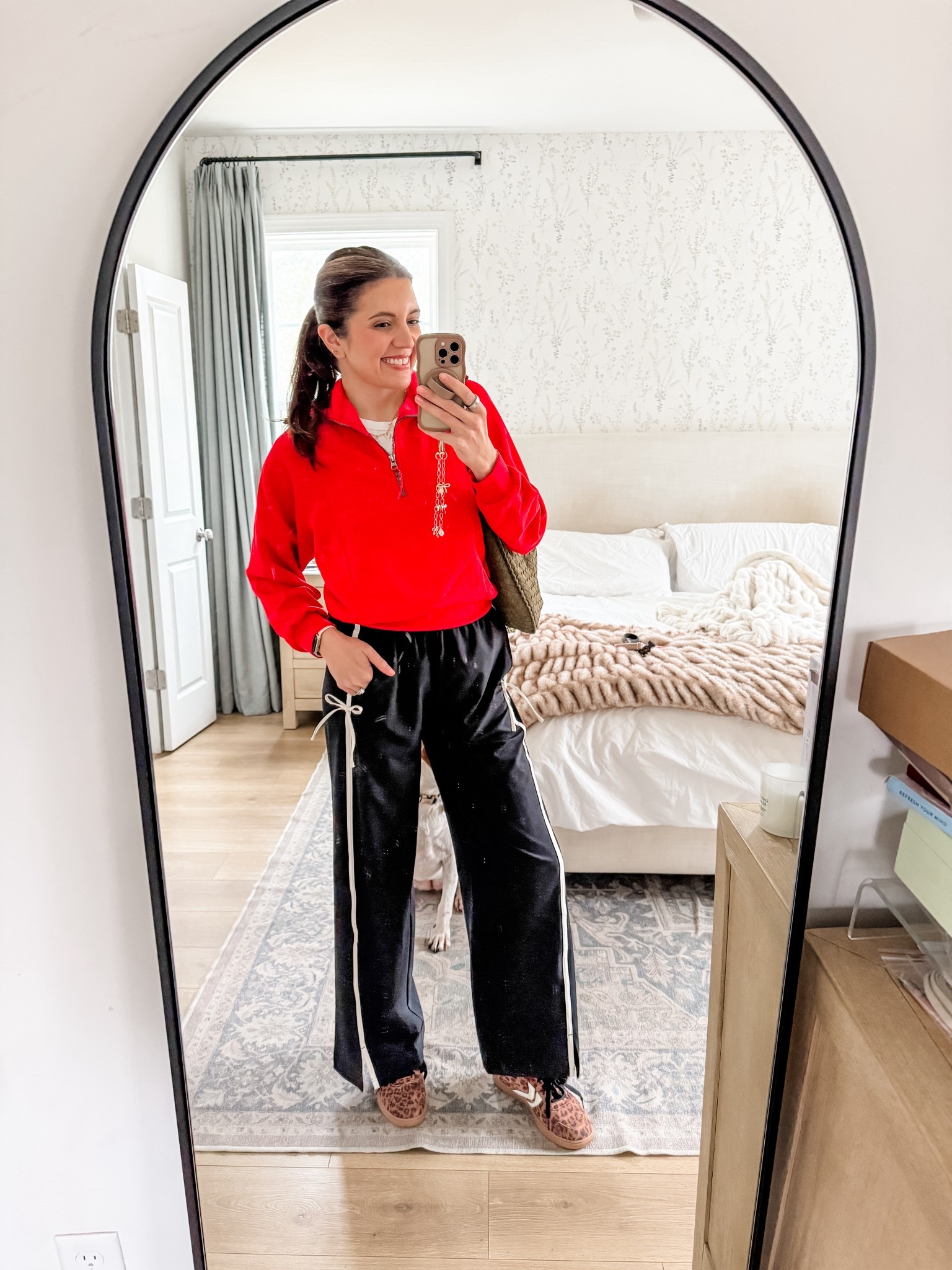 Outfit of the day! Winter break sporty mom style! Bow track pants in small, quarter zip from an Amazon set (size small), leopard sneakers fit tts. I’m 5’7” 

#LTKTall #LTKootd #LTKOver40