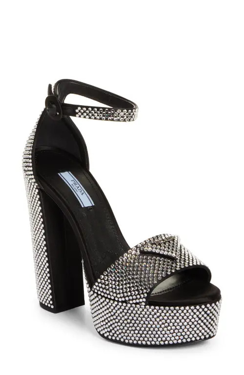 Prada Plateau Crystal Ankle Strap Platform Sandal in Cristal at Nordstrom, Size 8Us | Nordstrom