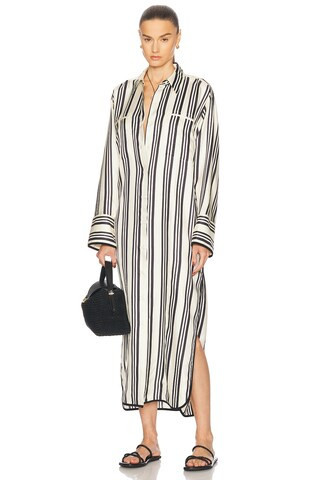HEIRLOME Viviana Stripe Shirt Dress in Cream & Black - Black,White. Size L (also in M, S, XS). | FWRD 