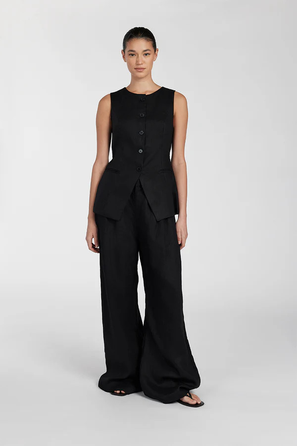 ALESSIA BLACK LINEN  VEST | DISSH