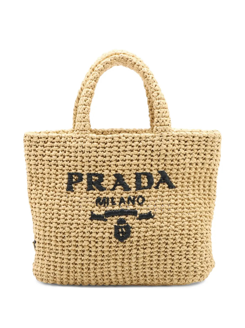 Prada Pre-Owned 2013-2026 Small Raffia Effect Crochet Embroidered Logo tote bag - Neutrals | Farfetch Global