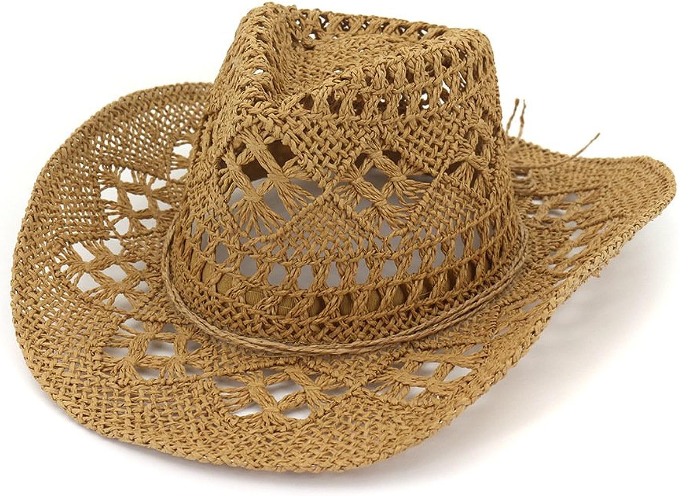 New Outdoor Couple Hat Travel Sunscreen hat Western Cowboy Straw Hat Hand Woven Straw Hat | Amazon (US)