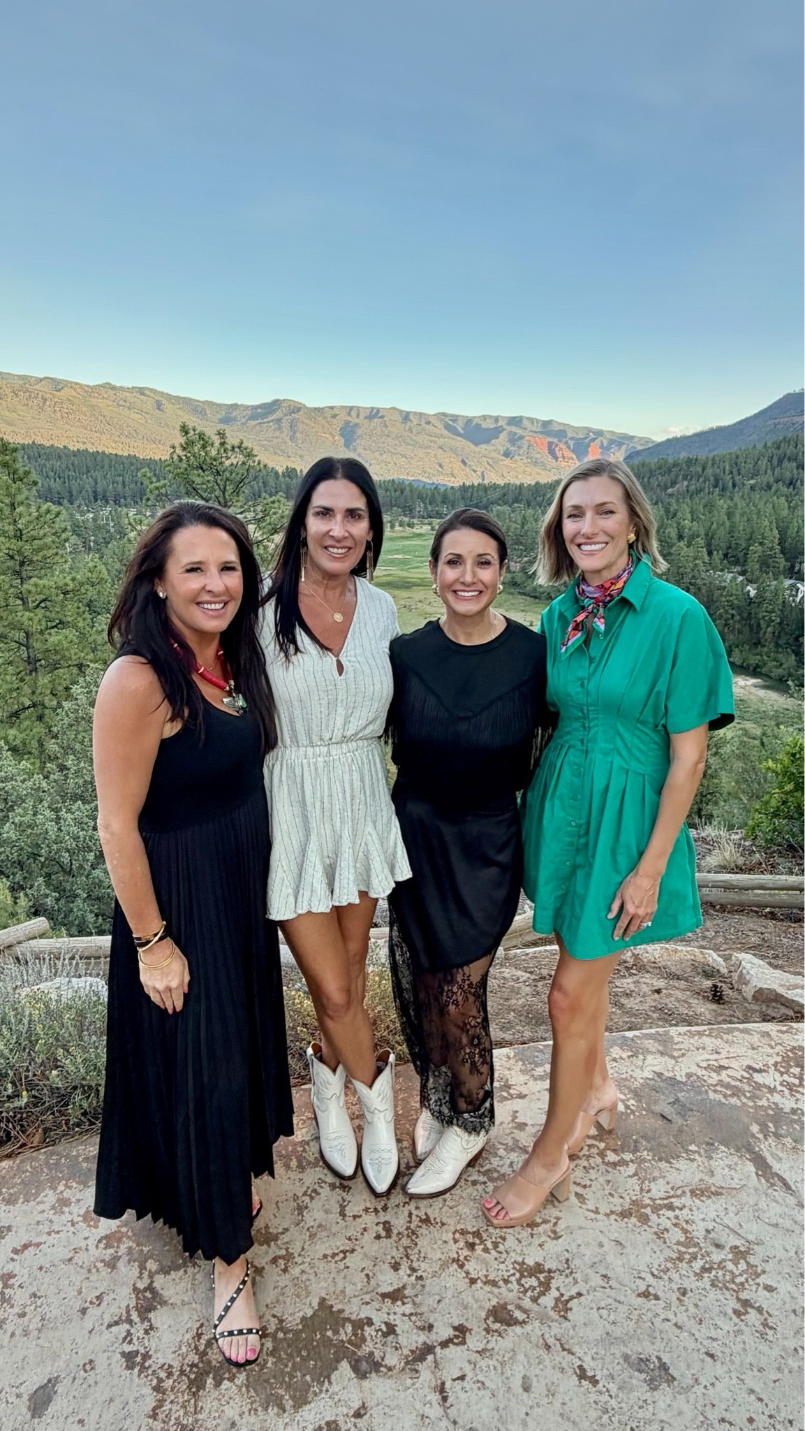 Celebratory dinners are always more fun when the outfit matches the occasion. We all leaned into a western feel with boots, dresses, and a few fun accessories, and I loved how everyone’s style was different while still feeling like we belonged together for the night. Linking similar finds for everyone!

western style outfit, celebratory dinner outfit, girls trip fashion, western boots outfit, black dress, green mini dress, vacation dinner look, summer evening style, resort outfit, concert style, western chic, themomgamepod

#LTKOver40 #LTKSeasonal #LTKmomlife