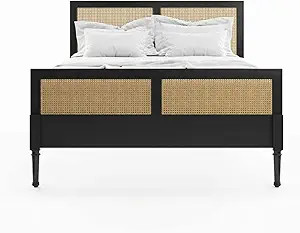VALYOU Furniture Harbor Bed Mahogany Wood Natural Rattan Material (King, Black) | Amazon (US)