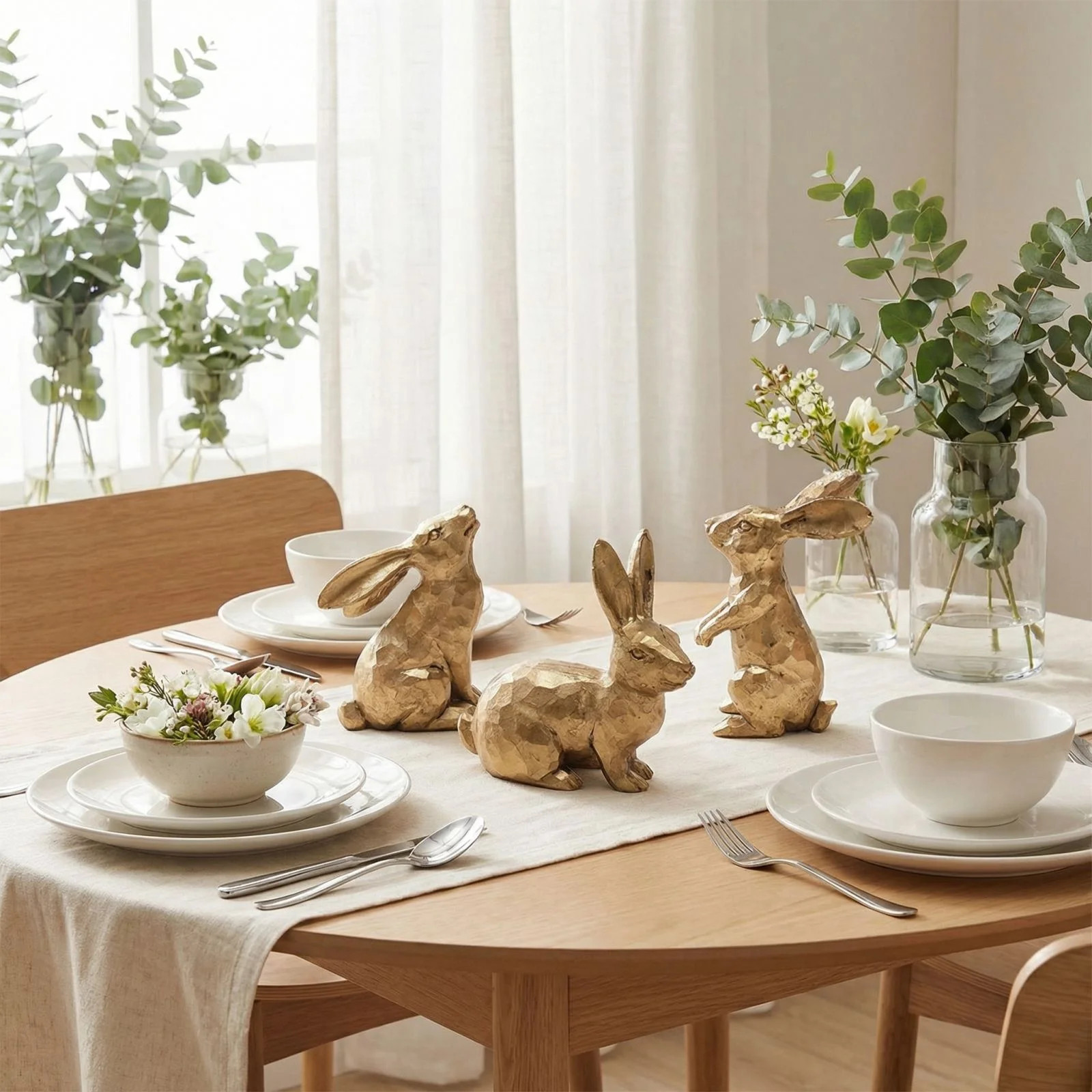 Gold Easter Bunny Decor, Set of 3 Modern Geometric Resin Rabbit Figurines - Elegant Spring Table ... | Walmart (US)
