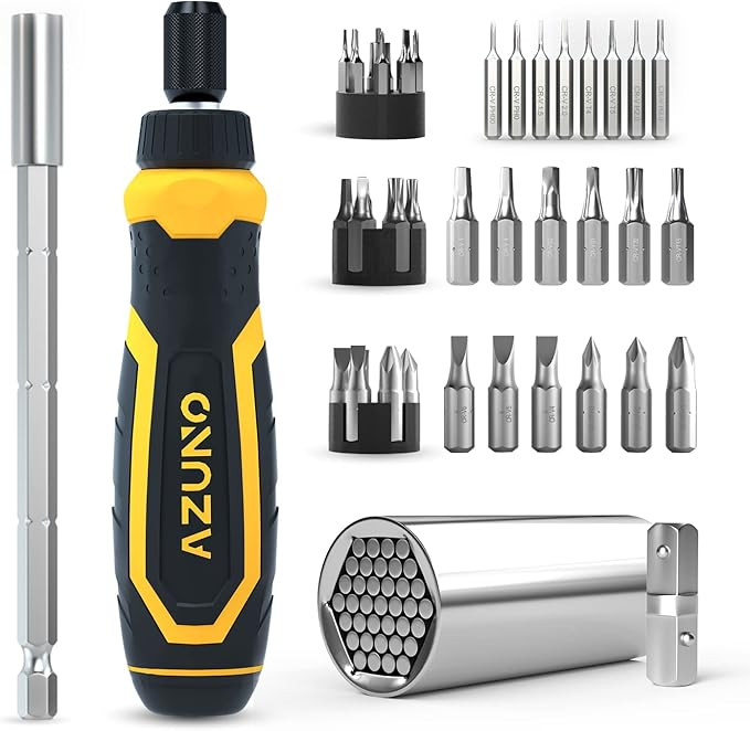 AZUNO 24 IN 1 Ratchet Screwdriver Set with Universal Socket, 20 CRV Bits Stored in Handle, 12+8 S... | Amazon (US)