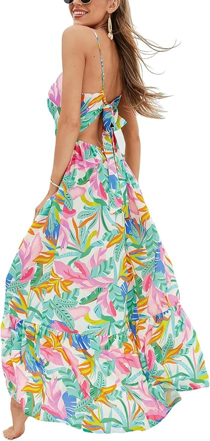 CUPSHE Women's Maxi Dress Floral Print Twisted V Neck Sleeveless Long Dress Summer Casual Dress | Amazon (US)