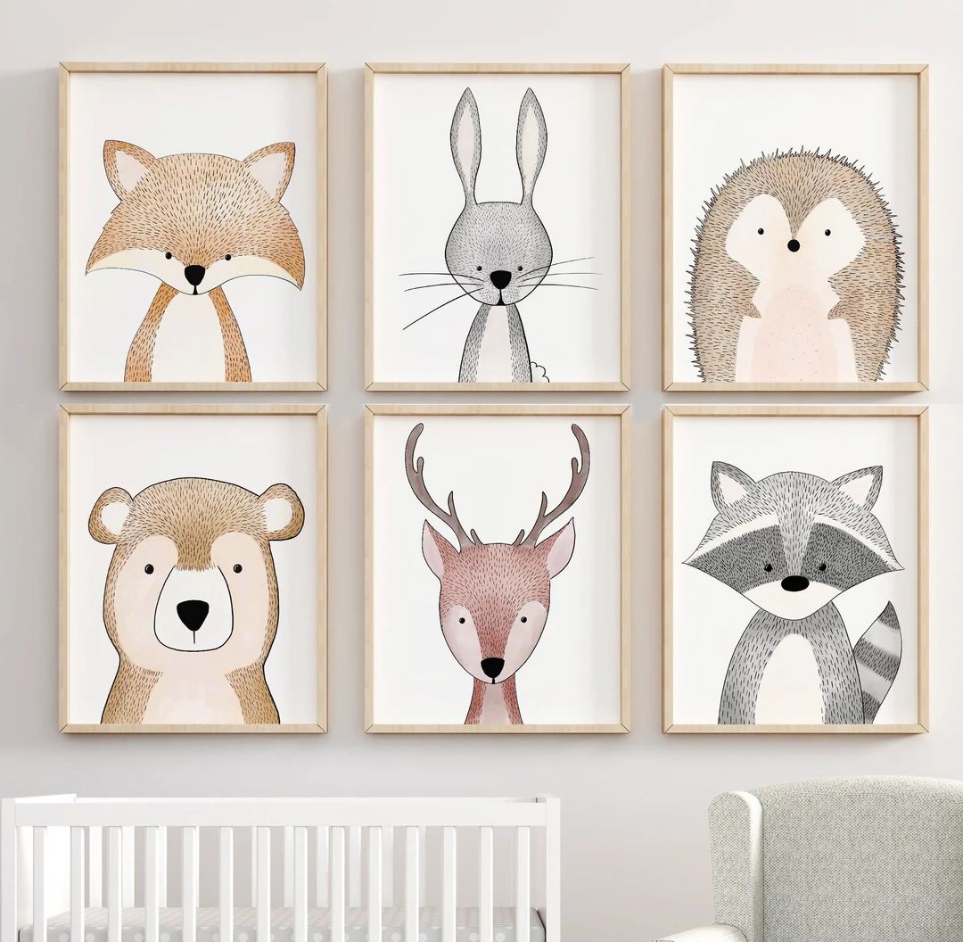 Woodland Nursery Wall Art Set of 3, 6 Prints, Woodland Nursery Décor, Kids Nursery Prints, Woodl... | Etsy (US)